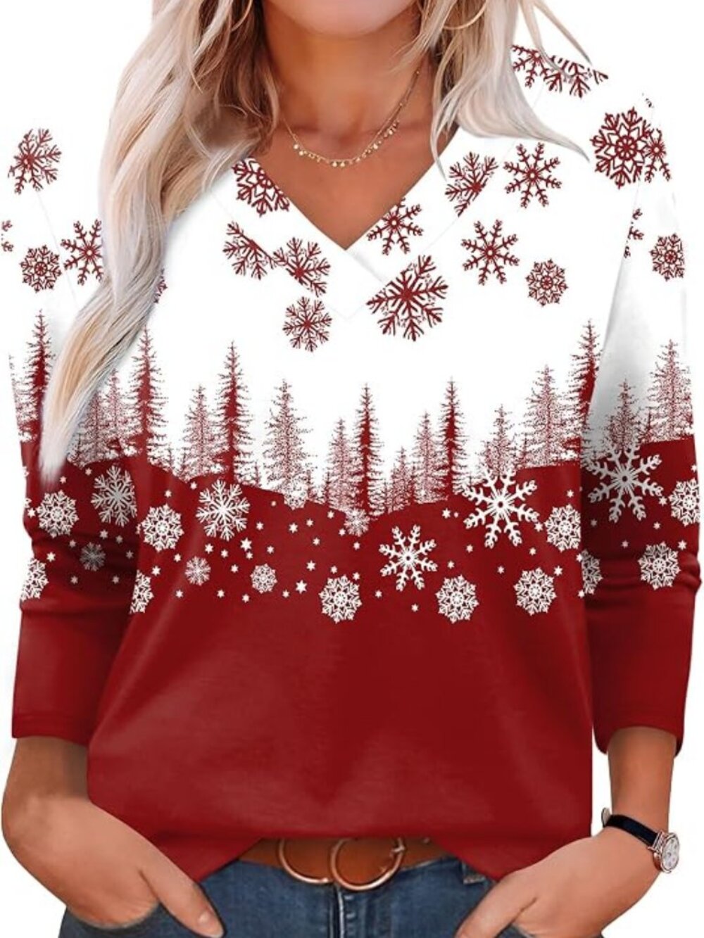 XIEERDUO Long Sleeve Shirts for Women V Neck Fall Tops Basic Tunic Tops Loose Fi